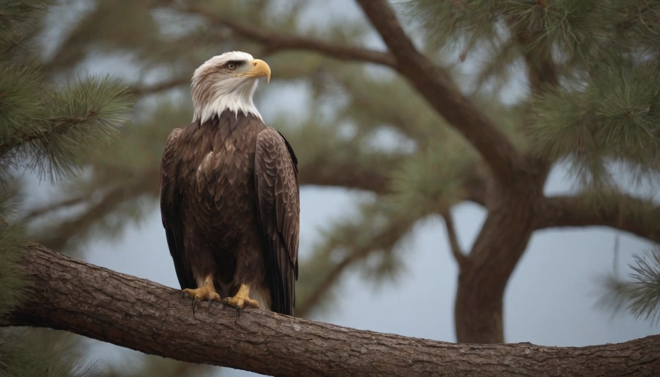 Águila posada en la rama de un árbol observando atentamente su presa desde lo alto