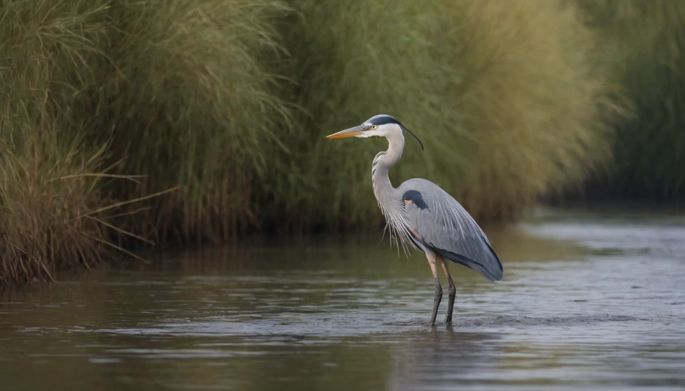Ave garza posada tranquilamente en su hábitat natural, potencial presa del cocodrilo americano