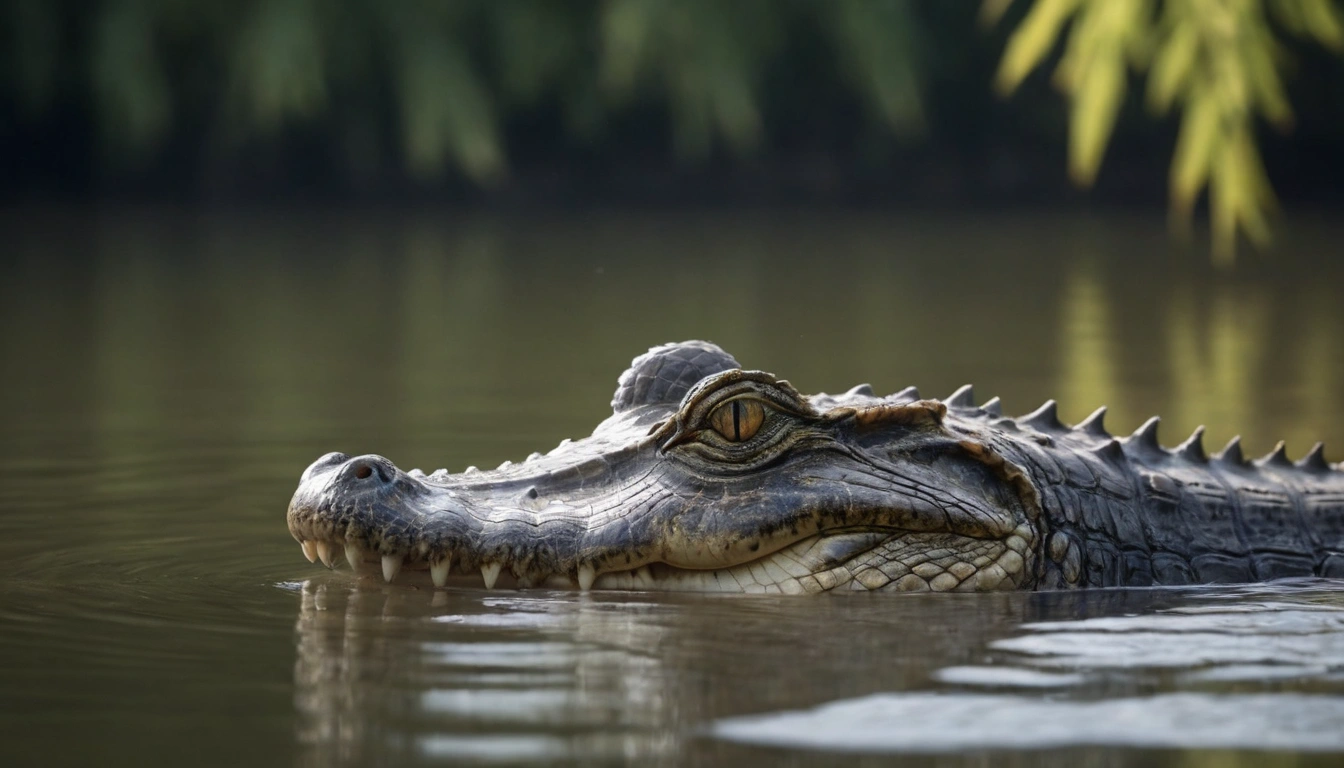 Cocodrilo americano adulto acechando potencialmente a otro más joven de su misma especie