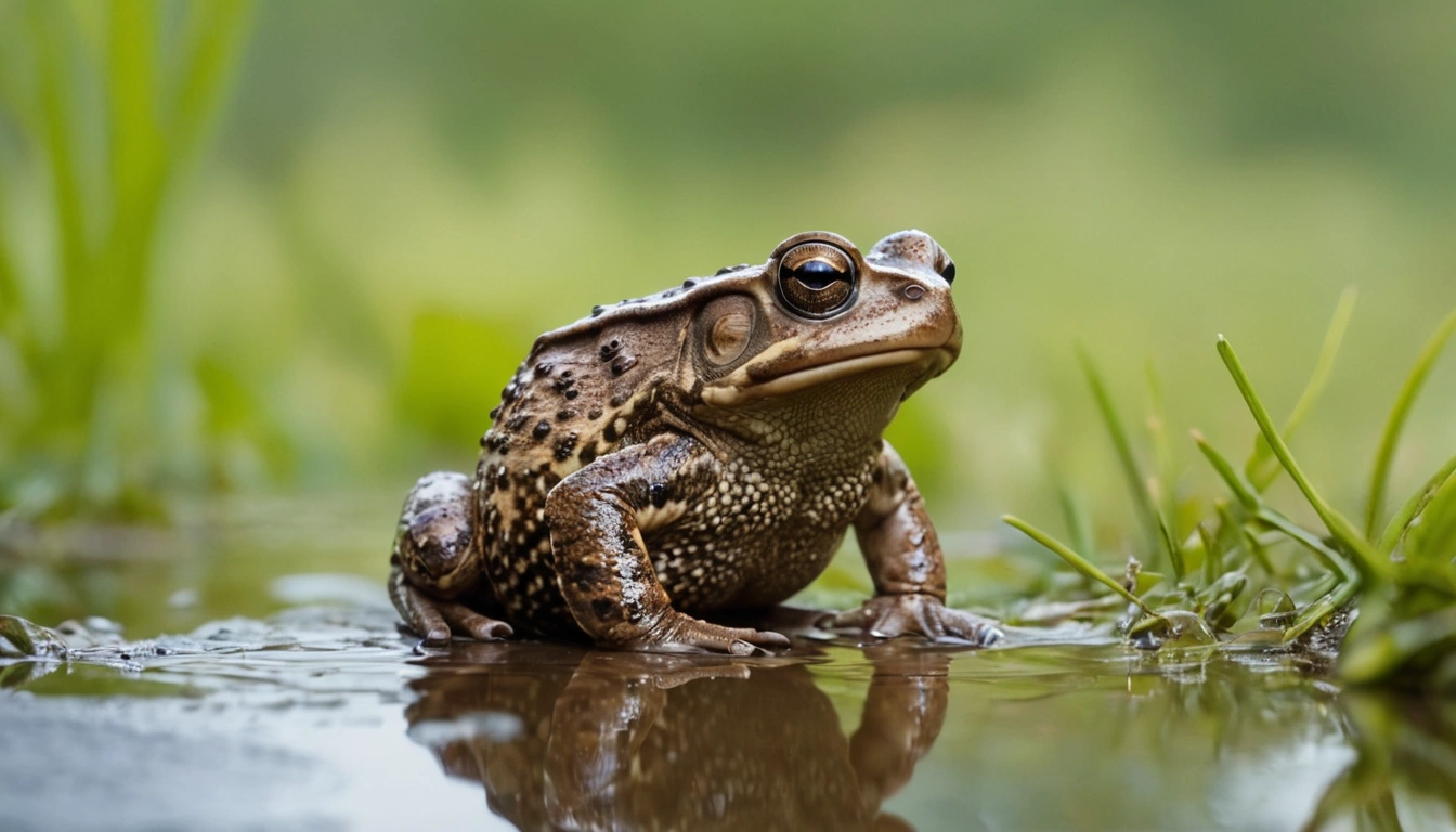 Sapo cerca de un charco de agua en el río Sapo cerca de un charco de agua en el río