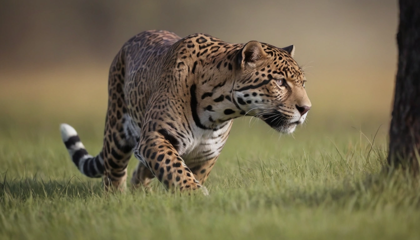 Jaguar acechando cerca de un cuerpo de agua donde habitan caimanes mostrando su potencial como depredador Jaguar acechando cerca de un cuerpo de agua donde habitan caimanes mostrando su potencial como depredador