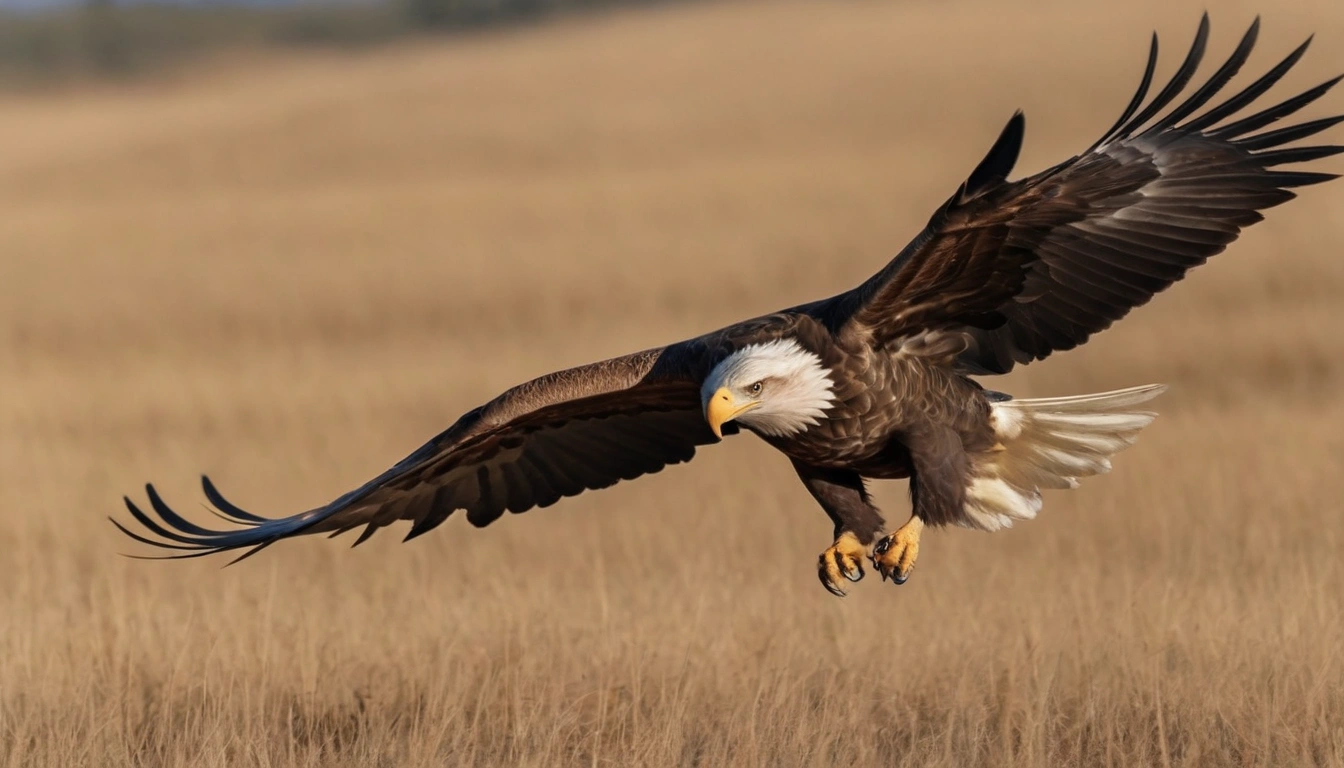 Águila en vuelo cazadora en busca de avestruces jóvenes como presa Águila en vuelo cazadora en busca de avestruces jóvenes como presa