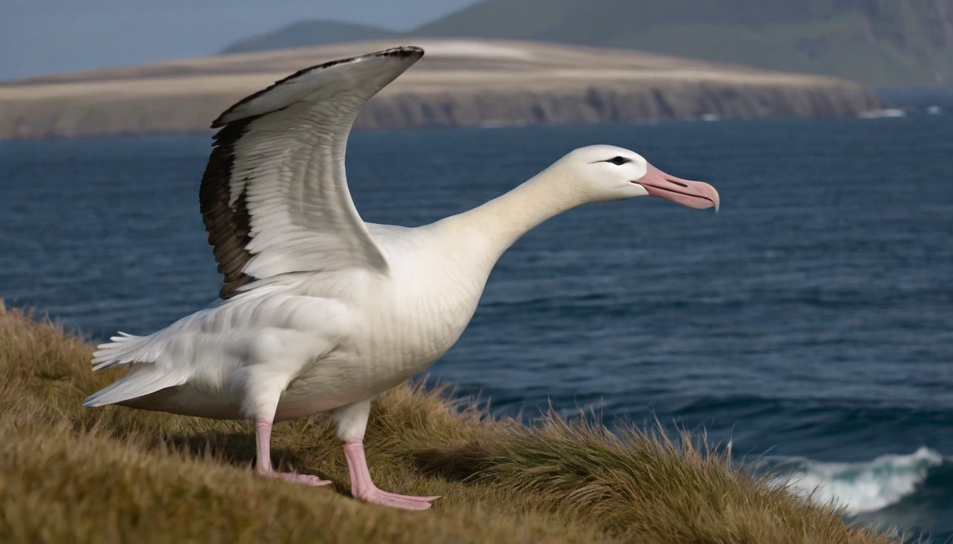 Albatros errante una posible presa de la foca en el océano