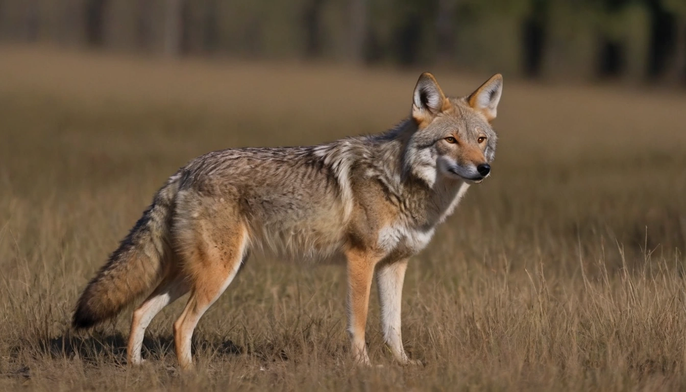 Coyote en su hábitat natural, un depredador experto en la caza de mapaches.