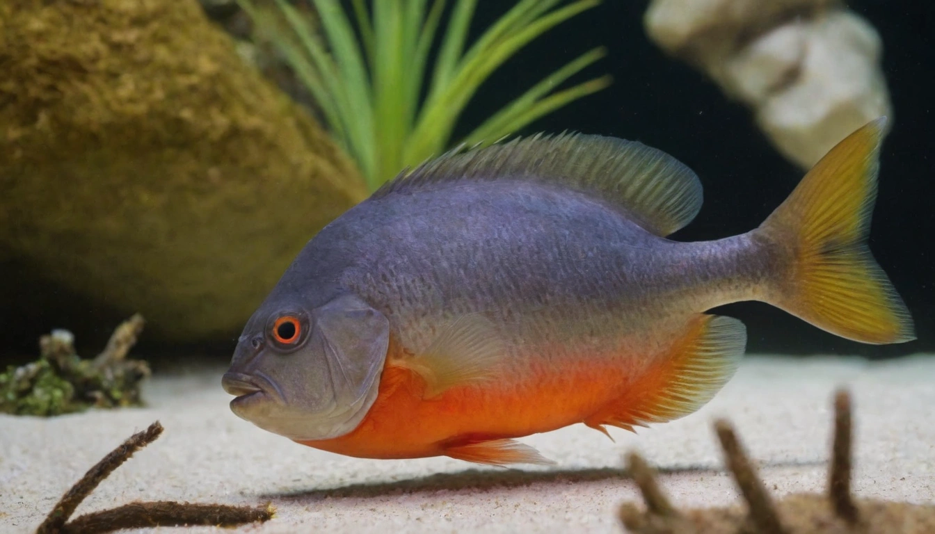 Depredador al acecho Piraña de vientre rojo en busca de su próxima presa Depredador al acecho Piraña de vientre rojo en busca de su próxima presa