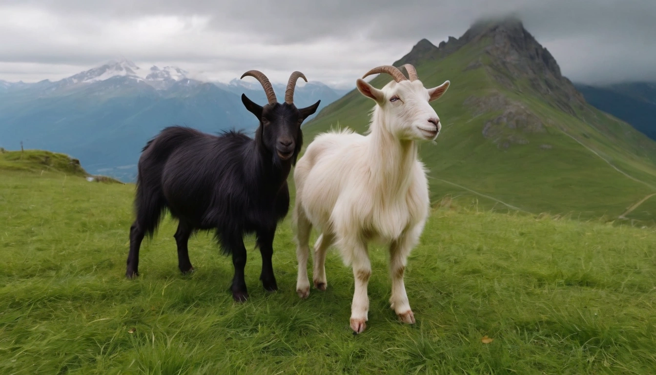 Dos cabras en un paisaje montañoso disfrutando de su entorno natural