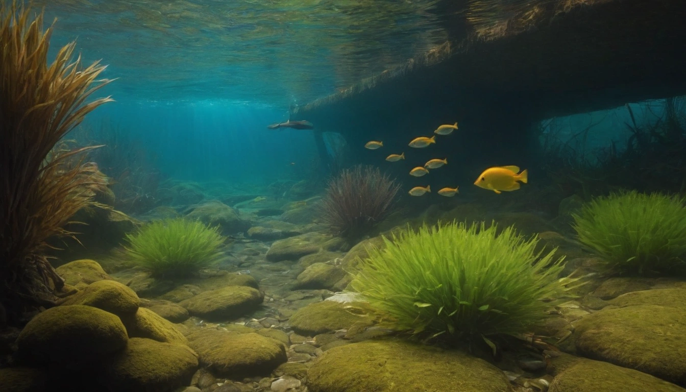 Imagen de plantas acuáticas potencial alimento para las pirañas durante épocas de escasez Imagen de plantas acuáticas potencial alimento para las pirañas durante épocas de escasez