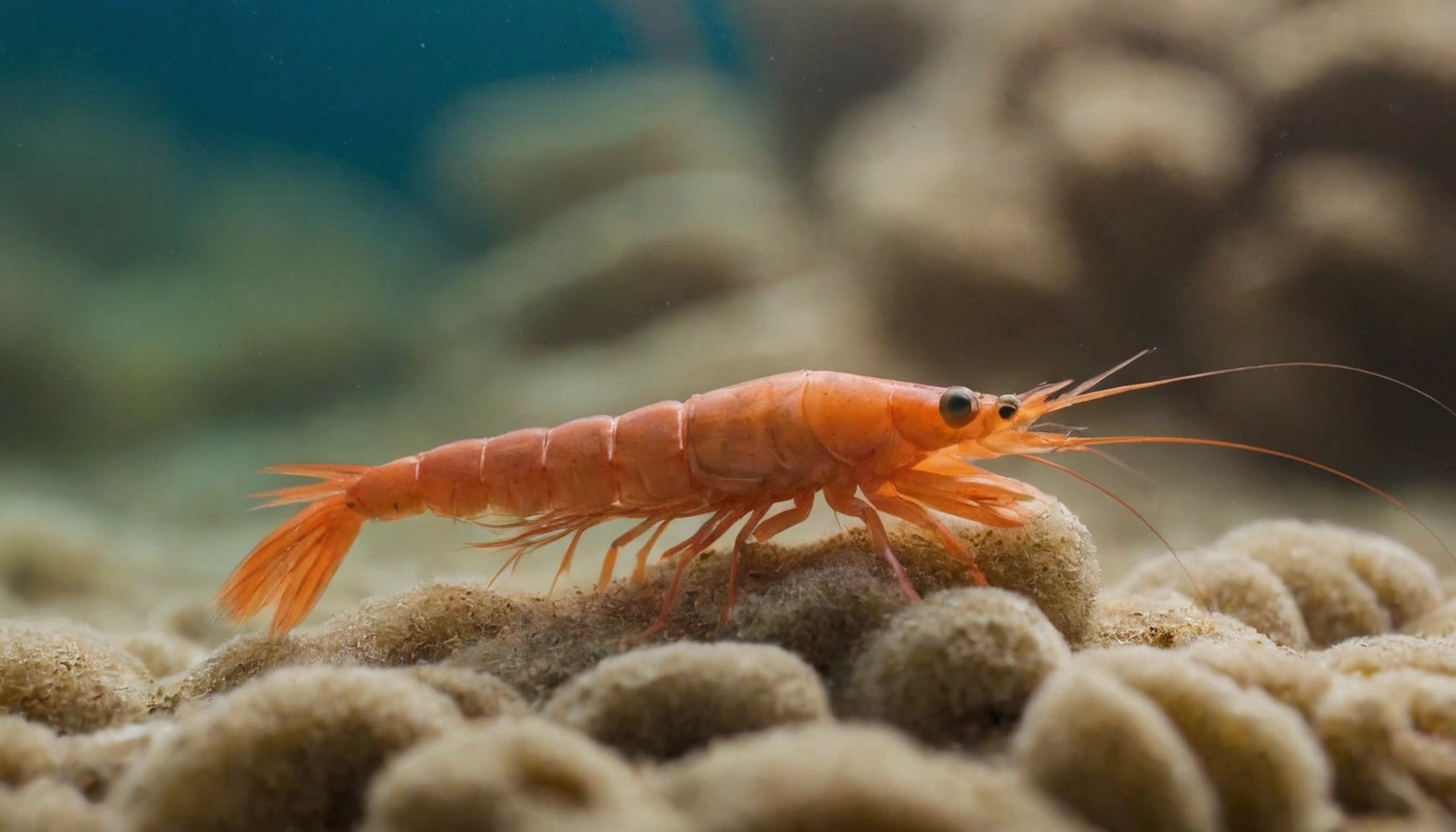 Imagen de un camarón invertebrado una posible presa del pez piraña Imagen de un camarón invertebrado una posible presa del pez piraña