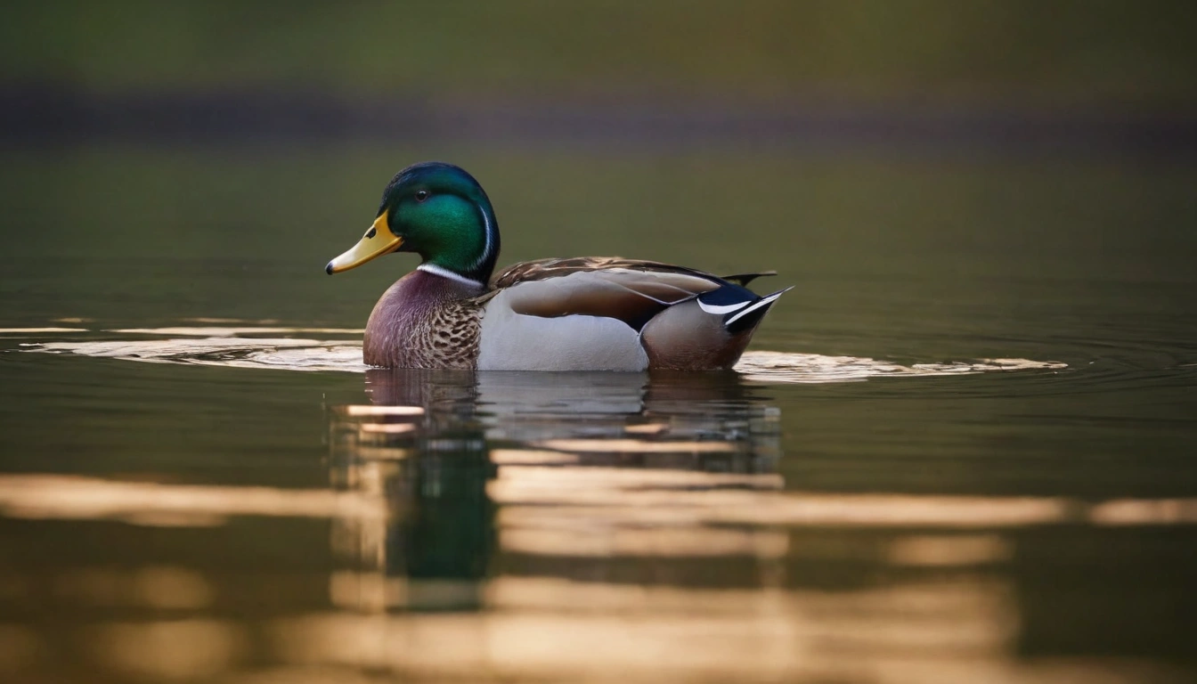 Imagen de un pato sobre la superficie del agua potencial alimento para la piraña Imagen de un pato sobre la superficie del agua potencial alimento para la piraña