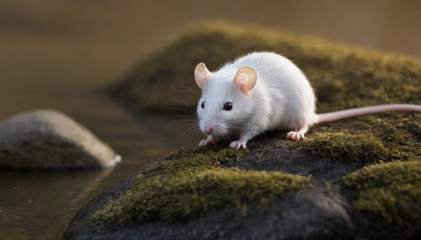 Imagen de un pequeño ratón blanco una posible presa para la piraña Imagen de un pequeño ratón blanco una posible presa para la piraña