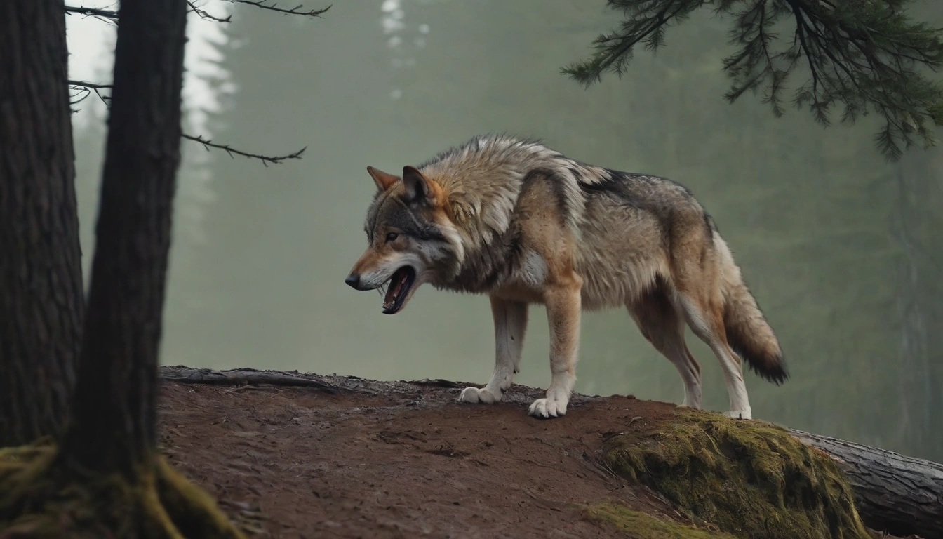 Lobo acechando una amenaza potencial para osos negros jóvenes o heridos