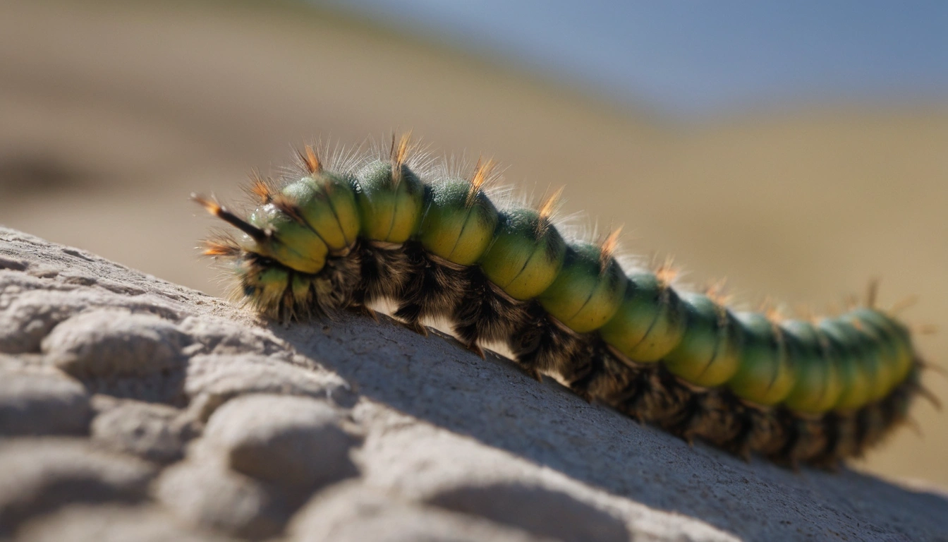 Oruga sobre una rama una fuente de alimento para los mapaches