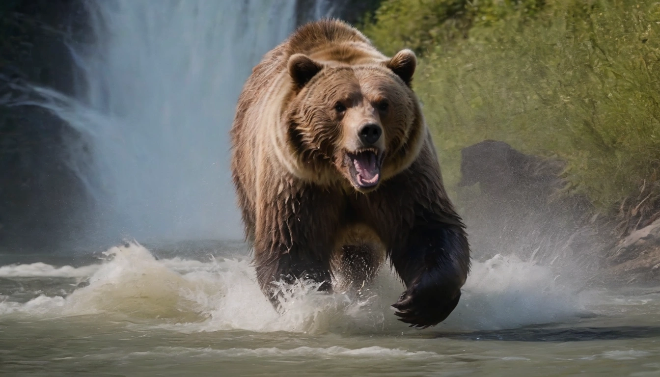 Oso Grizzly adulto mostrando comportamientos agresivos una amenaza ocasional para otros osos, especialmente al defender territorios y presas Oso Grizzly adulto mostrando comportamientos agresivos una amenaza ocasional para otros osos, especialmente al defender territorios y presas