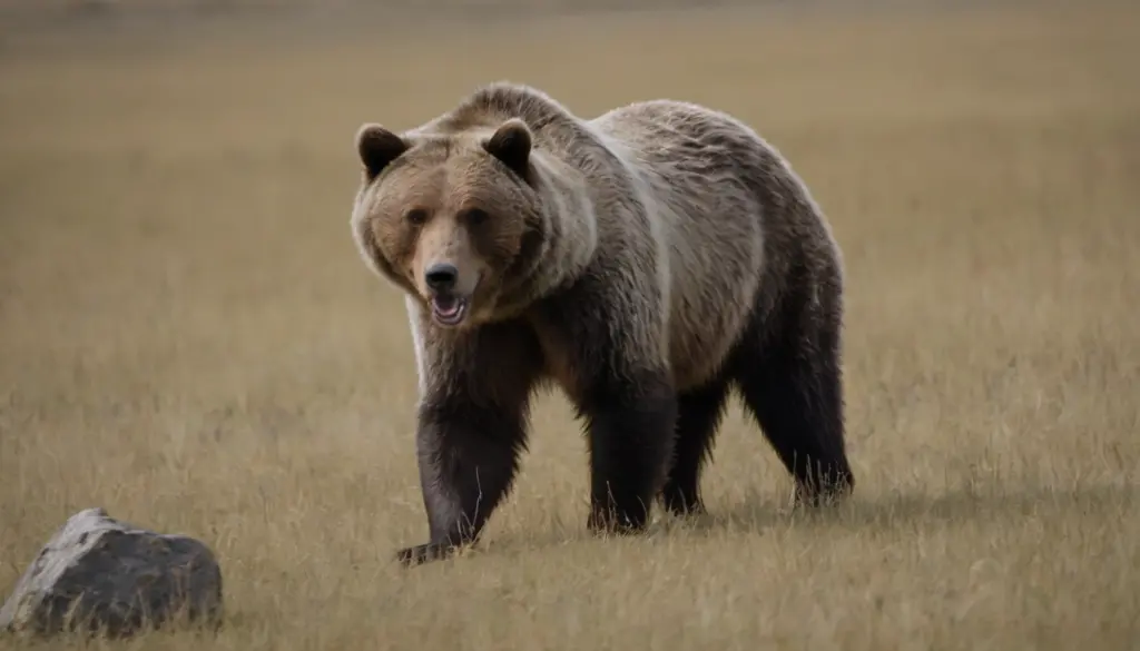 Oso Grizzly desplazándose por una montaña durante la primavera Oso Grizzly desplazándose por una montaña durante la primavera