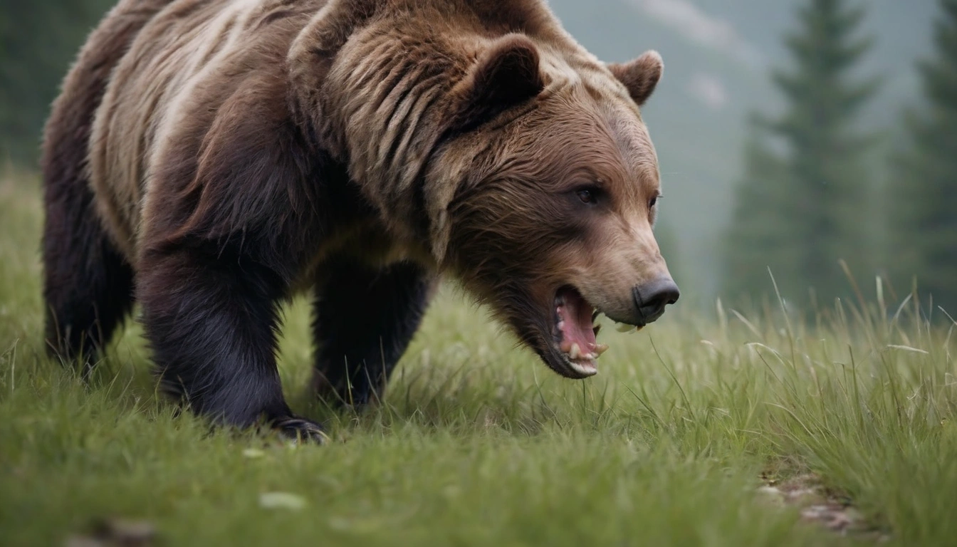 Oso adulto mostrando agresividad posible amenaza para osos pardos más jóvenes Oso adulto mostrando agresividad posible amenaza para osos pardos más jóvenes