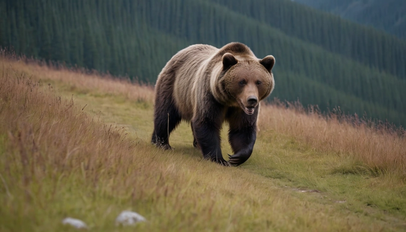 Oso en su hábitat natural, cazando ciervos ocasionalmente, aunque no son predadores especializados Oso en su hábitat natural, cazando ciervos ocasionalmente, aunque no son predadores especializados.