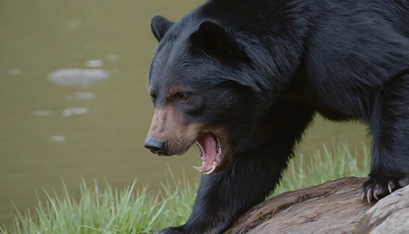 Oso negro en actitud agresiva preparándose para atacar a su presa