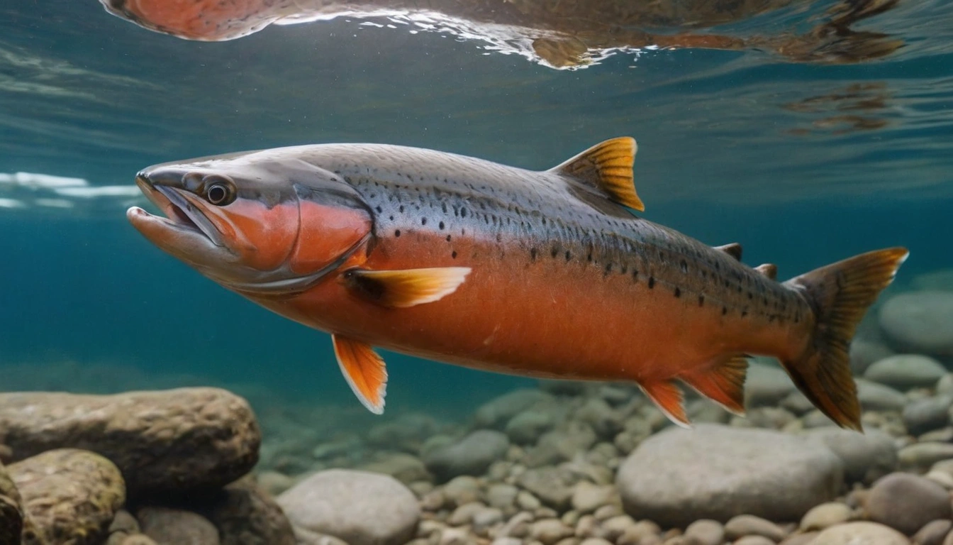 Salmón nadando río arriba un alimento clave en la dieta del oso negro