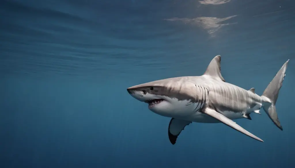 Un imponente tiburón blanco en las profundidades del océano Un imponente tiburón blanco en las profundidades del océano