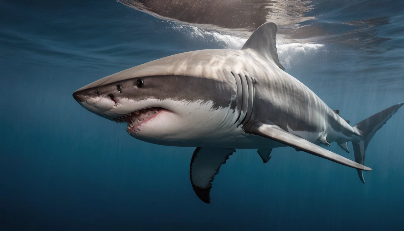 Un majestuoso tiburón blanco se desplaza tranquilamente en su entorno natural