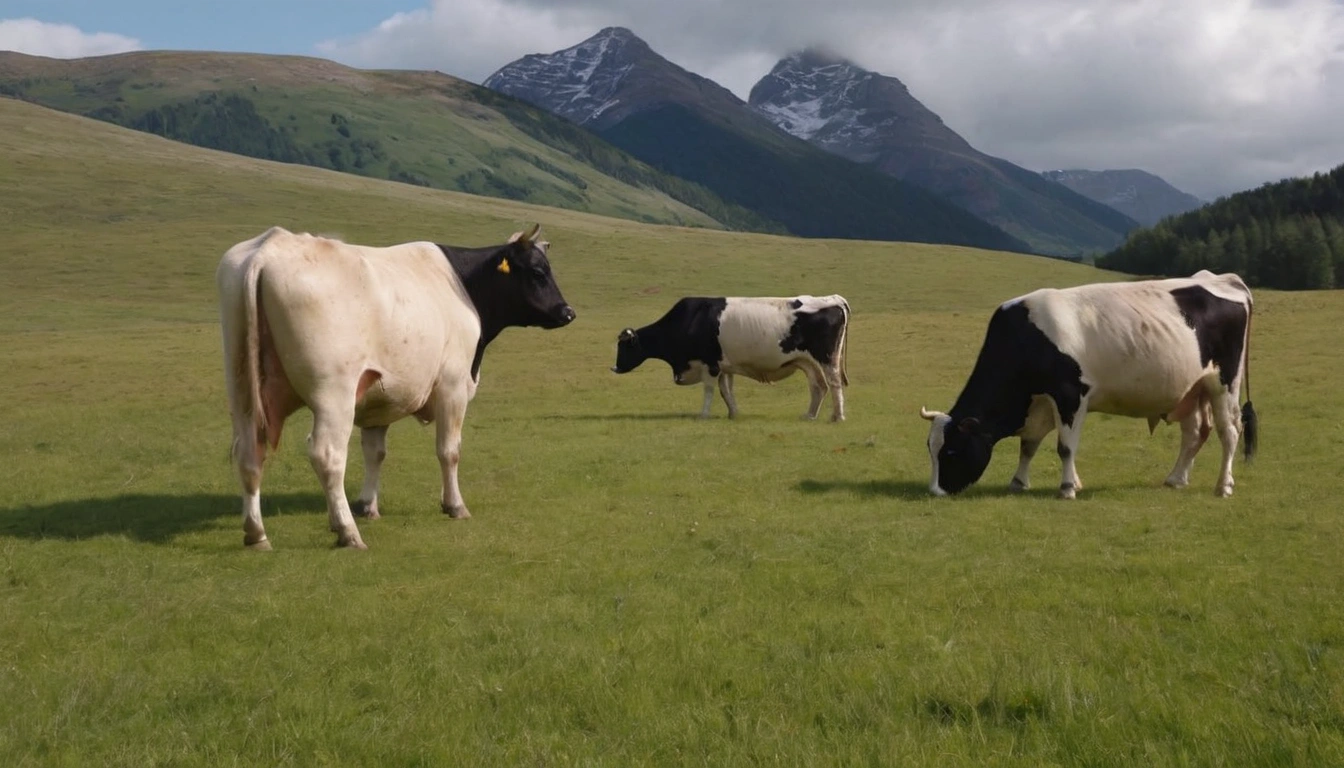 Vacas pastando y caminando tranquilamente en un campo abierto