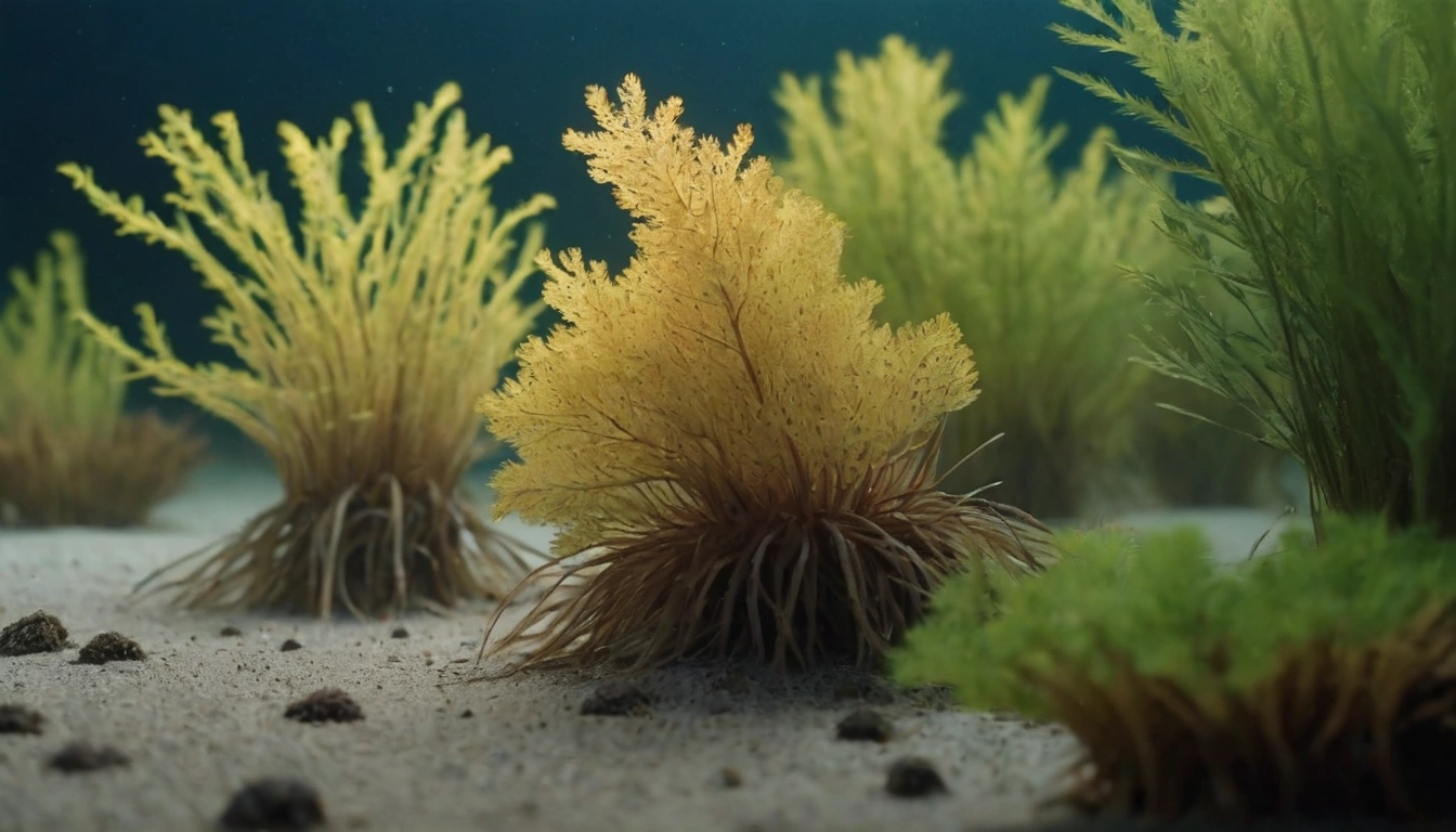 Algas marinas y pastos marinos en el fondo del mar, esenciales para la dieta de las tortugas marinas Algas marinas y pastos marinos en el fondo del mar, esenciales para la dieta de las tortugas marinas.