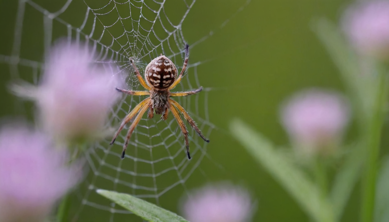 Araña en su telaraña, acechando cerca de las flores donde las abejas suelen recolectar polen Araña en su telaraña, acechando cerca de las flores donde las abejas suelen recolectar polen.