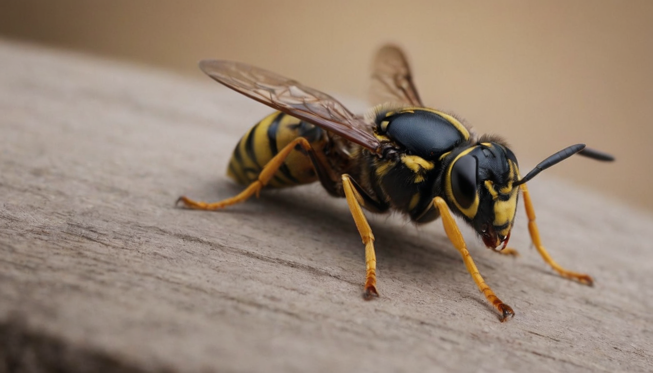 Avispa en su entorno natural, una amenaza potencial para las abejas debido a su comportamiento depredador Avispa en su entorno natural, una amenaza potencial para las abejas debido a su comportamiento depredador.