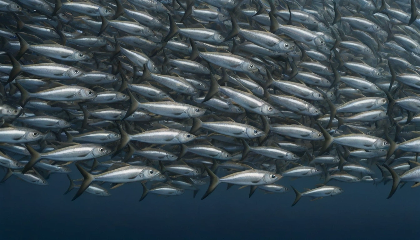 Banco de peces pequeños en el océano, una posible presa para las morsas Banco de peces pequeños en el océano, una posible presa para las morsas.