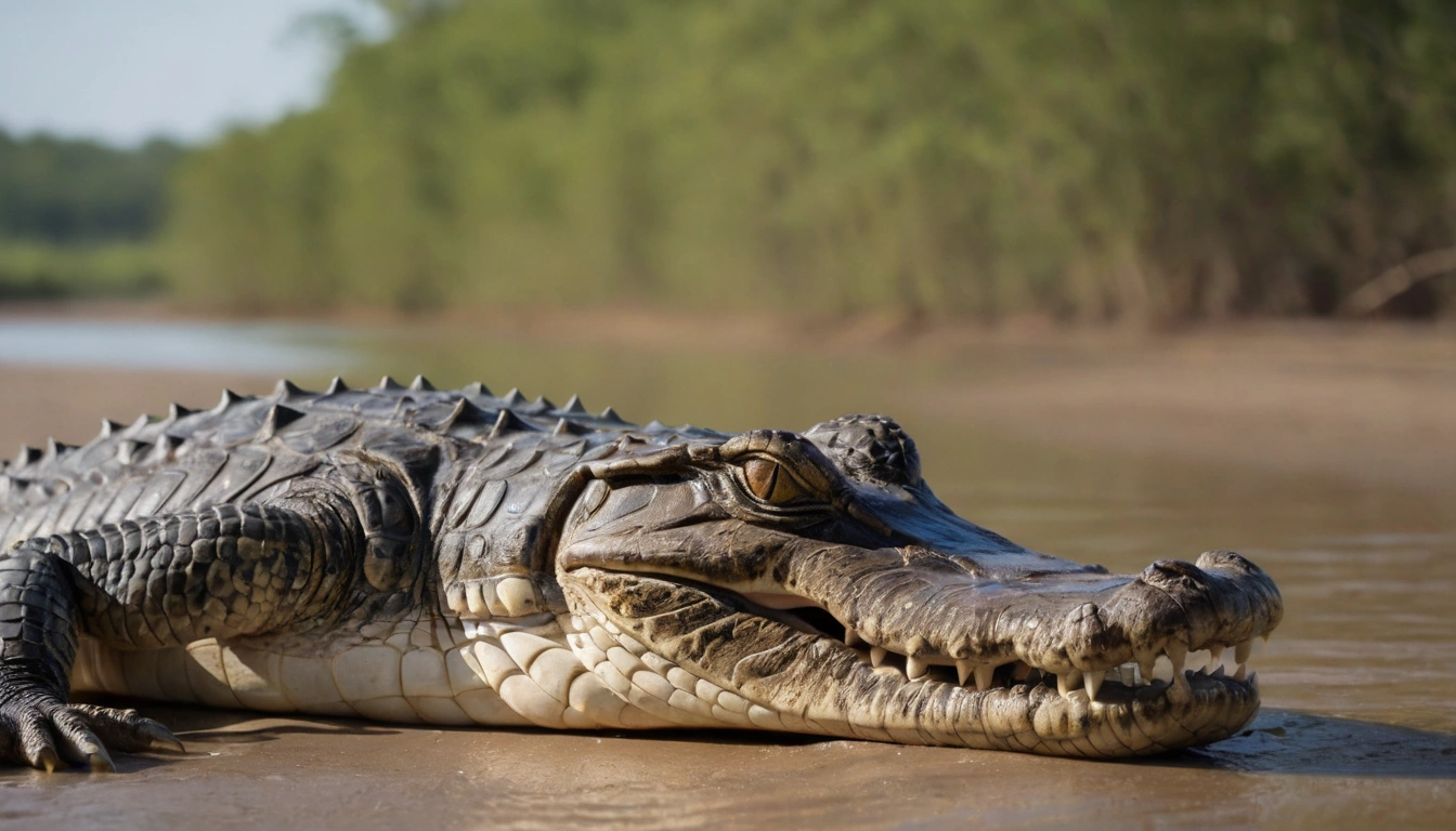 Cocodrilo de Río (Crocodylus acutus) descansando en su entorno natural Cocodrilo de Río (Crocodylus acutus) descansando en su entorno natural.