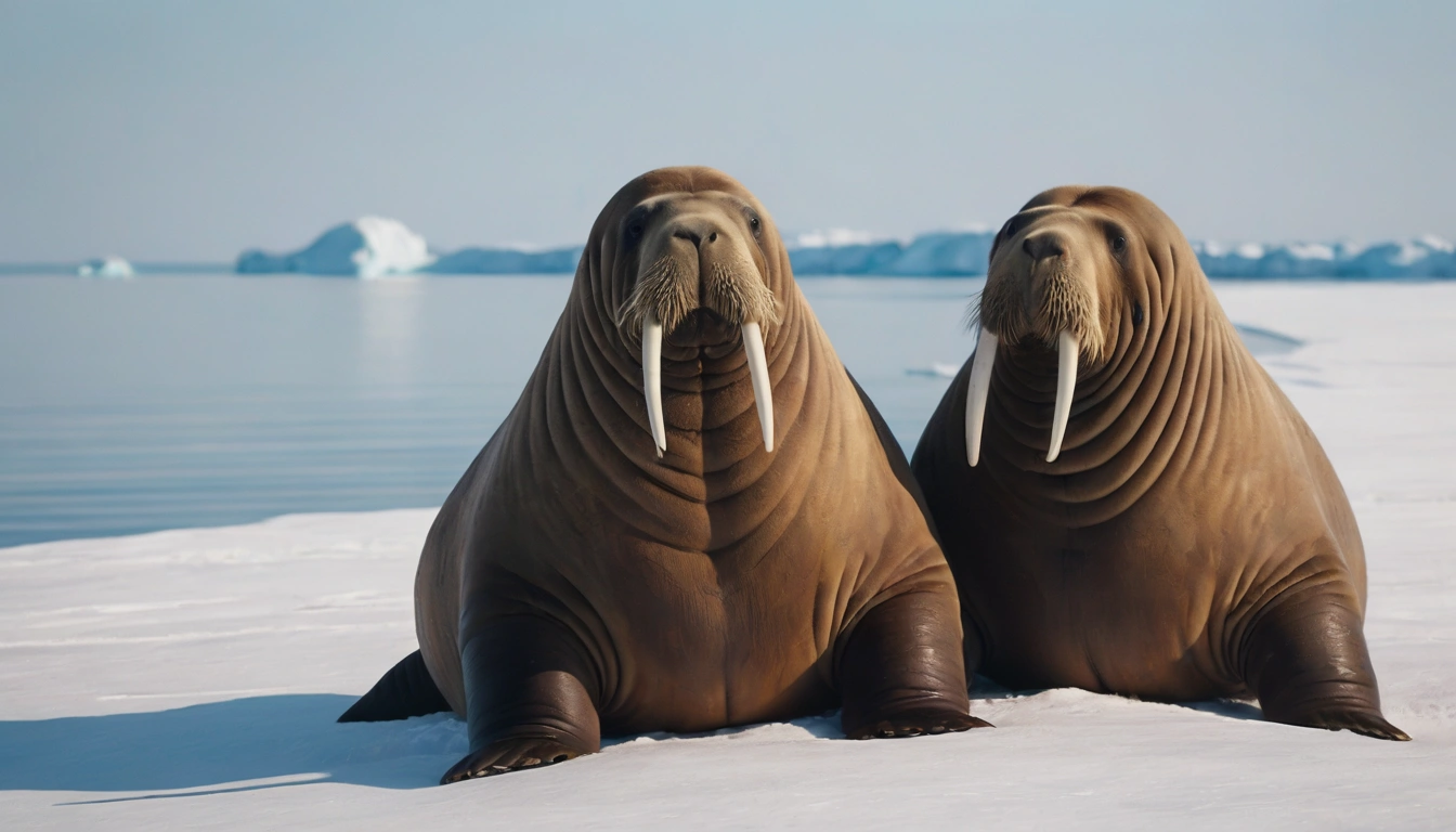 Morsas descansando en el hielo del océano Ártico, su hábitat natural.
