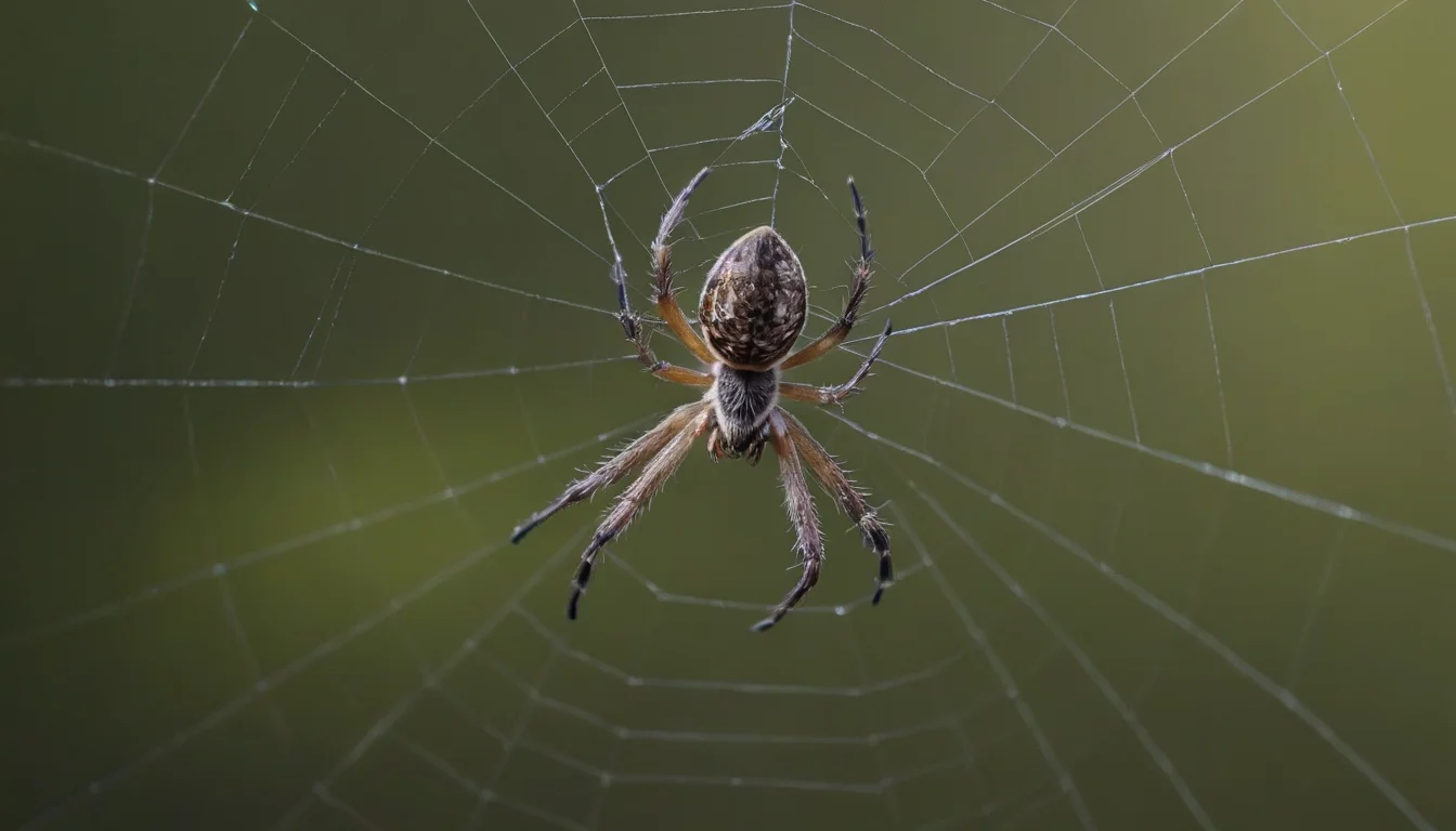 Pequeña araña en su tela de araña, una de las presas posibles para las ranas de dardo venenoso Pequeña araña en su tela de araña, una de las presas posibles para las ranas de dardo venenoso.