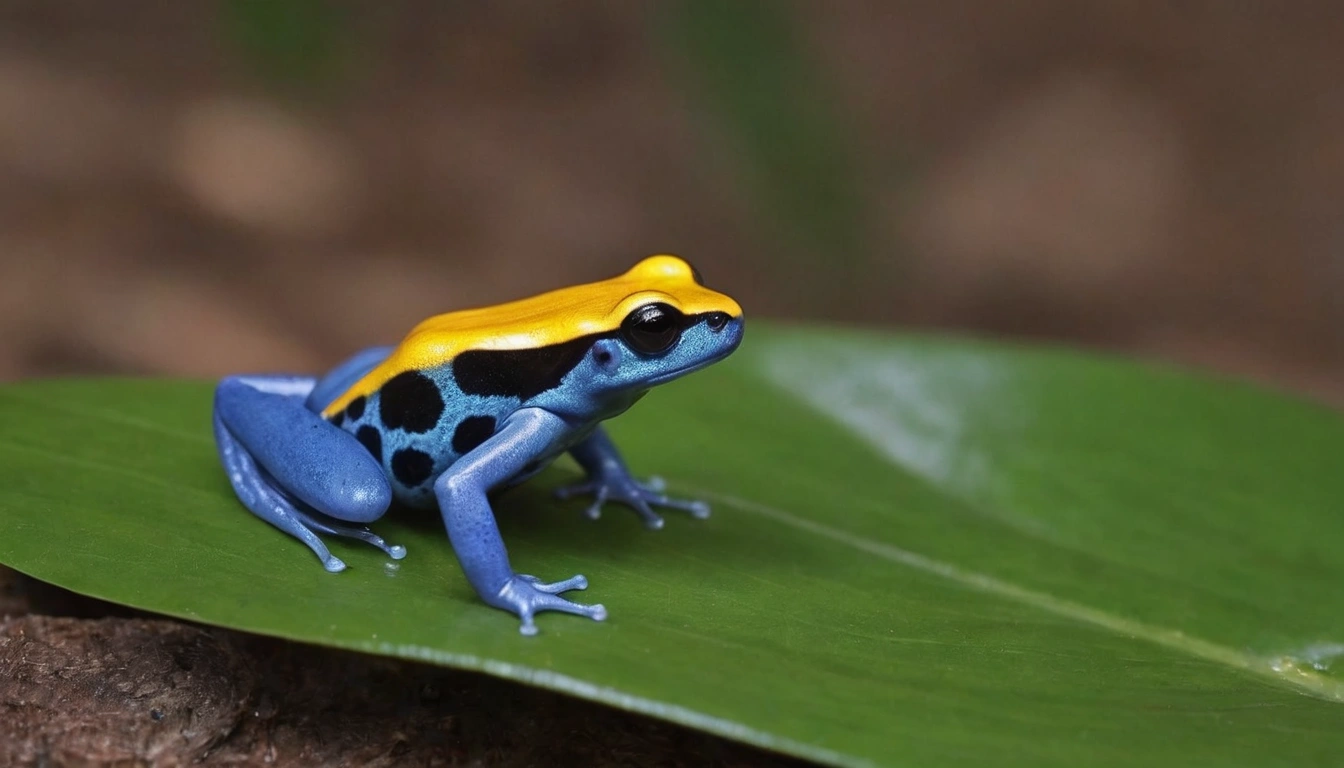Rana de dardo venenoso en la naturaleza, atenta a su próximo alimento Rana de dardo venenoso en la naturaleza, atenta a su próximo alimento.