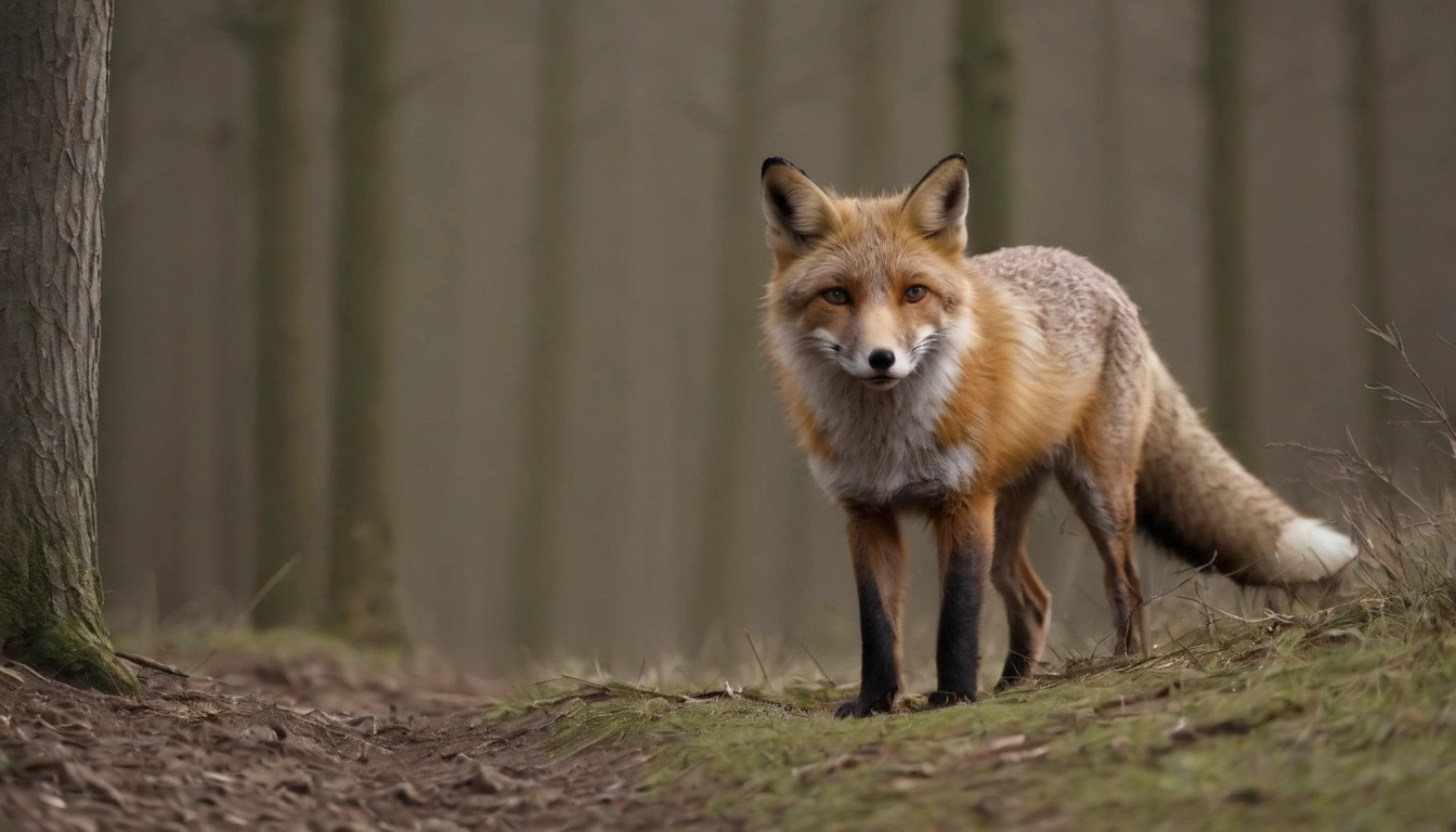Un zorro en el bosque, que puede ser un depredador de lechuzas, especialmente cuando se encuentran en el suelo o cerca de sus nidos Un zorro en el bosque, que puede ser un depredador de lechuzas, especialmente cuando se encuentran en el suelo o cerca de sus nidos.