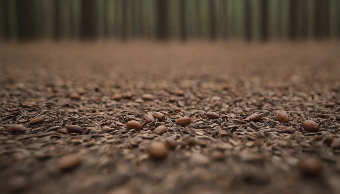 Semillas esparcidas en el suelo del bosque, un recurso alimenticio vital para la codorniz Semillas esparcidas en el suelo del bosque, un recurso alimenticio vital para la codorniz.