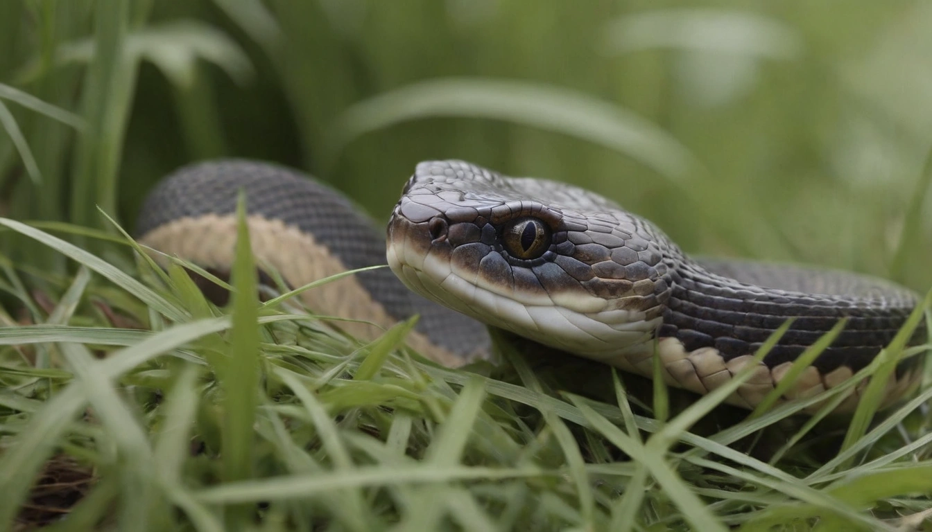 Serpiente oculta entre la maleza, acechando polluelos y nidos de codornices Serpiente oculta entre la maleza, acechando polluelos y nidos de codornices.