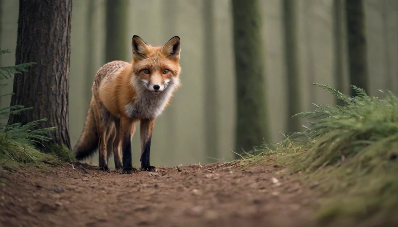 Zorro en la profundidad del bosque, un posible depredador de la codorniz Zorro en la profundidad del bosque, un posible depredador de la codorniz.